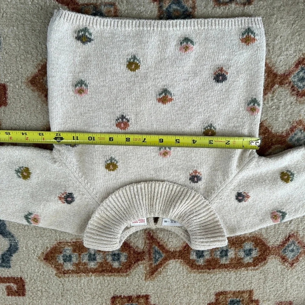 Zara Knit Sweater Baby Girl 9-12 Months Beige Floral Peter Pan Collar Ruffle